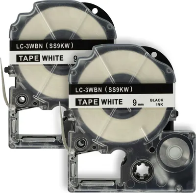 Produktbild von vhbw 2x Schriftband-Kassette kompatibel mit Epson LabelWorks LW-700, LW-900P Etiketten-Drucker 8m x 9mm Schwarz auf Weiß