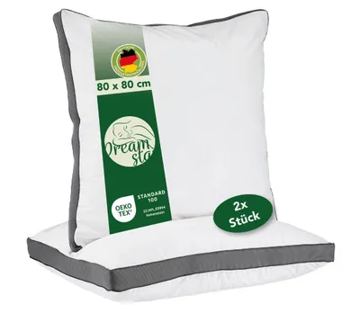 Image de Oreiller bien-être | Set de 2 oreillers 80 x 80 cm | Oreiller adapté aux personnes allergiques | lavable | DREAMSTAR