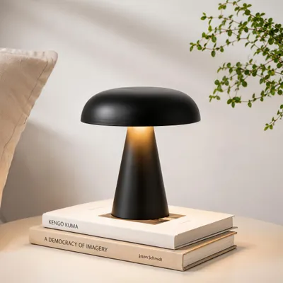Produktbild von LED-Pilzlampe, tragbare Metall-Schreibtischlampe,USB-Aufladung Nachttischlampe, dreifarbiges Touch-Kabellos Dimmen, Augenschutz-Nachtlicht, Schwarz