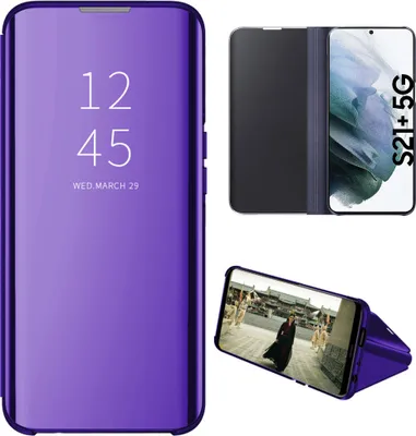 Immagine prodotto di Custodia per Samsung Galaxy S21+ 5G trasparente a specchio, in Finto cuoio, con funzione di supporto blu Viola