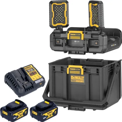 Image de DeWalt DWST08061-1 Boîte à outils avec lampes intégrées 395 x 352 x 255 mm ToughSystem 2.0 + 2x batterie 4,0 Ah + chargeur