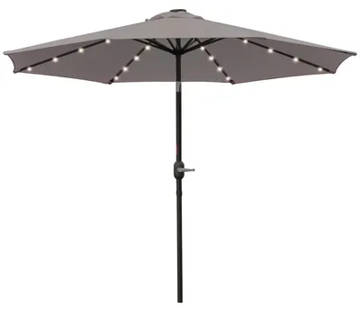 Produktbild von Terrassen Sonnenschirm - Gartenschirm - Ø 265 cm - Aluminiummast - Polyesterbespannung - 32 Solar-LEDs - Kurbel - Doppeldach - Grau