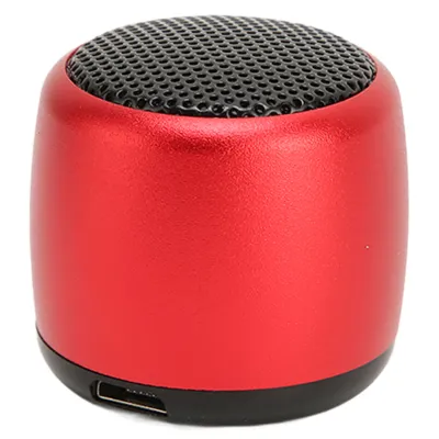Zdjęcie produktu dla Mini głośnik Bluetooth z mocnym subwooferem, ładowany przez USB, przenośny bezprzewodowy głośnik metalowy do telefonu komórkowego, tabletu i komputera, czerwony