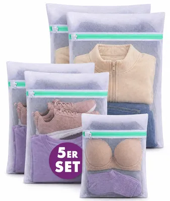 Waschbeutel-Set 5tlg. – Mesh-Netze für Feinwäsche, Socken, BHs
