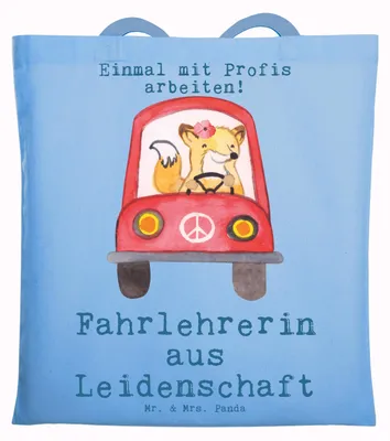 Produktbild von Mr. & Mrs. Panda Tote Bag Fahrlehrerin Leidenschaft - Sky Blue - Geschenk, Laptoptasche, Jutetasche, Spruch, Schultasche, Witzig, Shopping Tasche, Beruf, Uni, Fahrschule