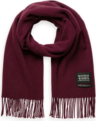 Produktbild von SCOTCH & SODA Schal Virgin Wool Fringed Woven Scarf Berry Wine weinrot
