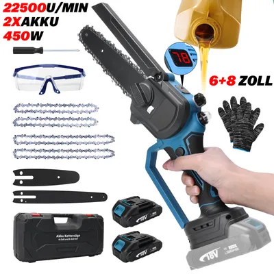 Produktbild von Akumulatorowa mini pilarka łańcuchowa 6+8 cali z 2 akumulatorami Silnik bezszczotkowy Prędkość łańcucha 12 m/s Elektryczna pilarka łańcuchowa do gałęzi drzew Podwórko Gospodarstwo domowe