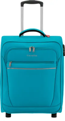 Produktbild von Travelite Trolley 39x52x20 cm, 2 Rollen, Cabin S Handgepäck, 1,9 kg (Fliegengewicht), 39 L, Polyester, Türkis, Integriertes Zahlenschloss, Teleskopgestänge, Elastische Packgurte, 2 Reißverschluss-Vortaschen, Hemdenfach