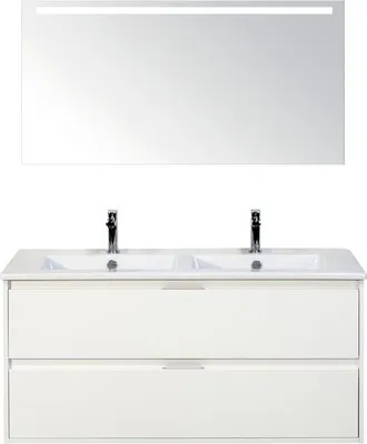 Produktbild von Sanox Badmöbel-Set Porto BxHxT 121 x 170 x 51 cm Frontfarbe weiß mit Doppel-Waschtisch Keramik weiß, Waschtischunterschr