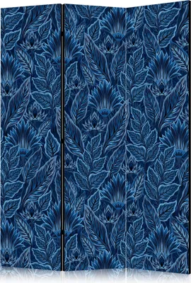 Produktbild von 3-teiliger Doppelseitiger Vlies Paravent - Dense Vegetation - Botanical Patterns in Illustrative Style; Blue 135x172 cm Blumen f-A-10177-z-a