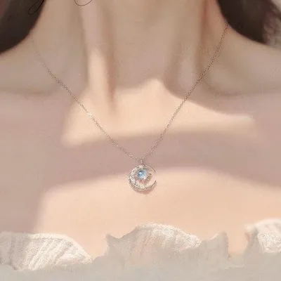 Image de Colliers pour filles avec pendentif en forme d'étoile - Argent 925 - bleu et rose - Collier pour fillette