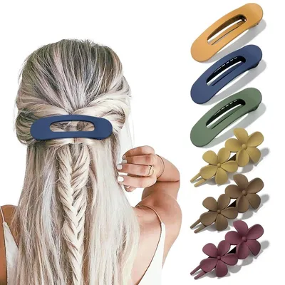 Image de INF Lot de 6 pinces canard fleurs – pinces à cheveux courbées multicolores en ABS avec dents antidérapantes pour femmes
