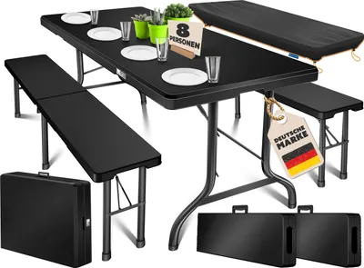 Produktbild von KESSER® Bierzeltgarnitur 3-teilig Set Tisch & 2x Bank | Buffettisch für drinnen & draußen Gartengarnitur klappbar 183x76x74cm Kunststoff Klapptisch Gartentisch inkl. Abdeckung & Tragegriffe