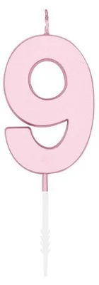 Productafbeelding van Getallenkaars, taartkaars, 4,5 cm, roze, 9 stuks