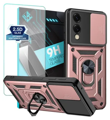 Produktbild von Armor Handyhülle für Samsung Galaxy S25 Edge mit 9H Displayglas Displayschutz Kameraschutz Handy Panzer Case Cover Schutzhülle Outdoor Farbe: Rosegold