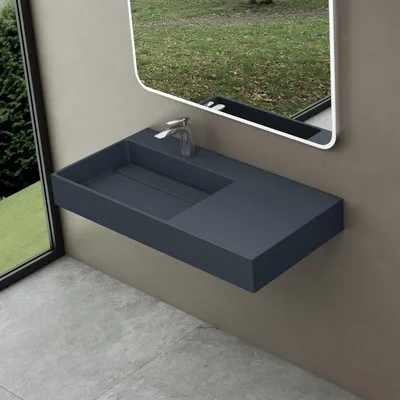 Produktbild von doporro Design Waschbecken 100x48x13 cm mit verstecktem Ablauf in Anthrazit aus Mineralguss als Aufsatzwaschbecken und Hängewaschbecken geeignet col12-L