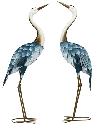 Produktbild von Gartenfiguren Kranich - Outdoor Vogel Skulptur - Set mit 2 - Stahl - Für Garten Balkon Terrasse Rasen - Armeegrün