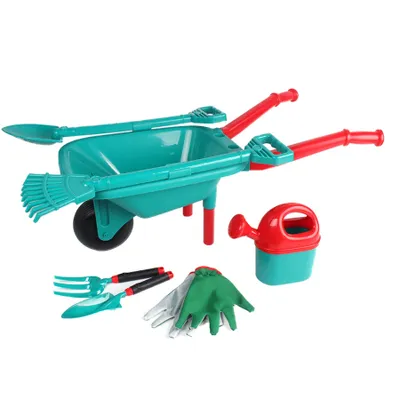 Produktbild von Kinder Gartenset 7 TLG mit Schubkarre Gießkanne Rechen Spaten