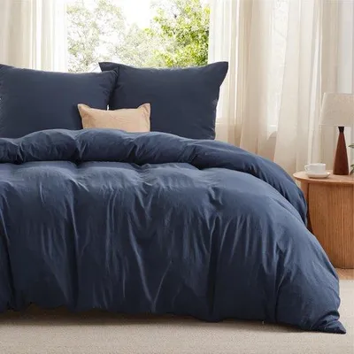 Produktbild von Unyqoos® Bettwäsche-Set 155 x 220 cm, 2× 80×80 cm Kissenbezüge – weiche atmungsaktive Microfaser, Marineblau, Reißverschluss, Eckbänder, ganzjahrestauglich