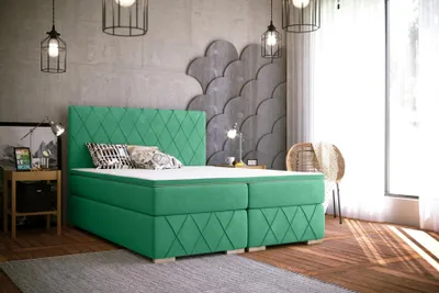 Obrázok produktu pre Kompletná súprava postele Box spring s matracom a topperom čalúnené textilné postele