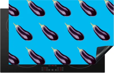 Produktbild von KitchenYeah© Herdabdeckplatte Gemüse - Aubergine - Muster - Blau , 85x52cm, Küche Deko, Glaskeramikkochfeld Herdabdeckung, Abdeckplatte fùr Kochfeld