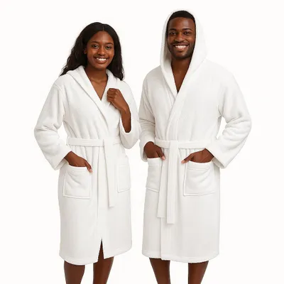 Produktbild von Betz Bademantel mit Kapuze FULDA Größe L/XL Farbe weiß Baumwolle für Herren und Damen Saunabademantel  langer Bademantel Saunamantel
