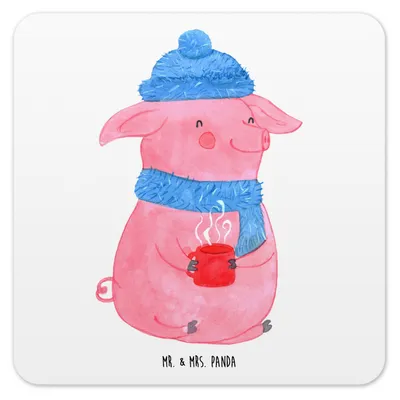 Produktbild von Mr. & Mrs. Panda Flaschenuntersetzer Schwein Glühwein 6er Set - Weiß - Geschenk, Glühschwein, Untersetzer für Gläser, Weihnachtsmarkt, Design, Tischuntersetzer, Punsch