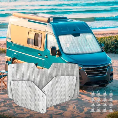 Produktbild von MJS Innen Thermomatten Set kompatibel mit Renault Master IV 2024–2026 (3-teilig) Thermo-Isolierung & Frontscheiben-Sonnenschutz