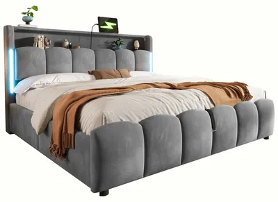 Produktbild von Polsterbett, 180 x 200 cm,  LED-Beleuchtung, Kopfteil mit Staufach,ohne Matratze, Hydraulisch Stauraumbett,Mit USB- und Typ-C-Anschlüssen, Samt