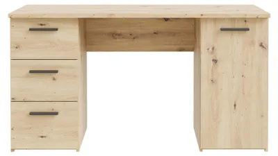 Produktbild von Forte NET307 Schreibtisch 140, moderner Schreibtisch mit 3 Schubladen und 1 Schranktür, Holzwerkstoff, Artisan Eiche Holzdekor, 138,2 cm breit x 75,3 cm hoch x 60 cm tief