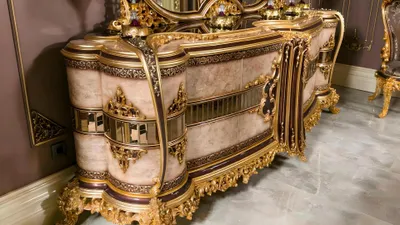 Image de Buffet design doré, commode luxueuse en bois, armoire design