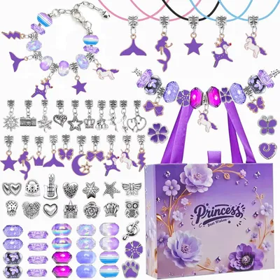 Produktbild von Schmuck Bastelset Violett 66 Teile Armbänder Herz Anhänger
