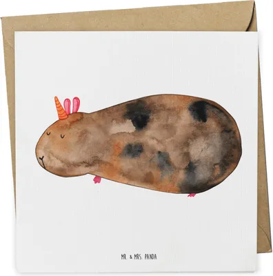 Produktbild von Mr. & Mrs. Panda Grußkarte Einhorn Meerschweinchen - Weiß - Geschenk, Unicorn, Klappkarte, doppelkarte, anlasskarte, Einhörner, Meerhörnchen, Glückwunschkarte, faltkarte