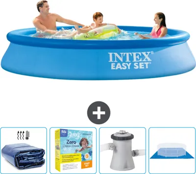 Obrázok produktu pre Okrúhly nafukovací bazén Intex Easy Set - 305 x 61 cm - modrý - obsahuje markízu - balík na údržbu - filtračné čerpadlo pre bazén - kryciu plachtu