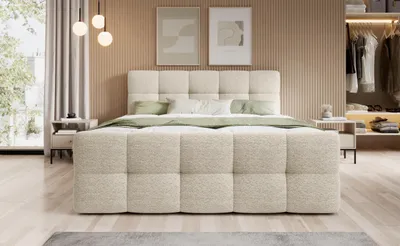 Produktbild von Kontinentalbett 160x200 cm Calma mit Bettkasten, Matratze und Topper, Boxspringbett Doppelbett Polsterbett mit Stauraum, Gepolstertes Kopfteil