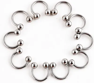 Produktbild von 10-teiliges Edelstahl-Piercing-Set in Hufeisenform für Lippen, Nase, Ohrstecker, Piercing-Silber,10mm