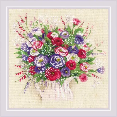 Produktbild von Auslaufmodell Riolis Kreuzstich Set "Strauß mit Eustoma und Gypsophila"; Zählmuster, 25x25cm