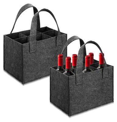 Productafbeelding van Flesentas voor 6 flessen - 2 stuks vilten fleshouders met handvat - 24 x 16 x 18 cm