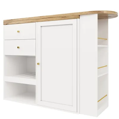 Produktbild von Flieks Esstisch Bartisch 360 Grad Drehbar, Küchentisch Esszimmertisch mit Schrank, Stehtisch mit Regal, Weinregal und Schubladen, Weiß