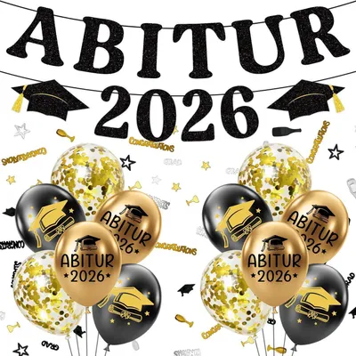 Obrázok produktu pre Dekoračná sada na promócie 2026: čierna, zlatá, s trblietkami, girlanda, banner, balóny