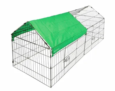 Produktbild von Hühnerstall Stahl verzinkt XL - Silber - Hühnerstall mit Abdeckung - Hühnerauslauf mit Sonnenschutzabdeckung - 220 x 103 x 85 cm