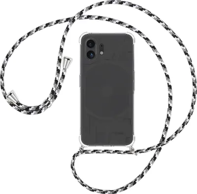 Produktbild von Handykette Backcover-Schutzhülle mit Band (Metall silberfarben) für Nothing Phone (2) (A065, 6.7'') - schwarz/grau/weiß