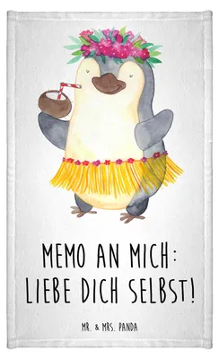 Produktbild von Mr. & Mrs. Panda Handtuch Pinguin Kokosnuss - Weiß - Geschenk, Urlaub, Gäste-WC, Frotteetuch, Frotteehandtuch, glücklich, Hawaii, Klein, Ferien, Mini-Handtuch