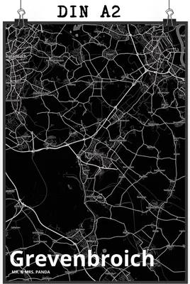 Produktbild von Mr. & Mrs. Panda Bild Grevenbroich DIN A2 - Geschenk, Stadt, drucke, Kunstdruck, Wandbild, Dorf Karte Landkarte Map Stadtplan, Plakat, wanddeko