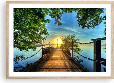 Produktbild von Gerahmtes Poster - Rahmen in heller Eiche - See Sonnenuntergang Boot Landschaft - 70x50 cm - Wand Bild - Wanddeko - Wandbilder - Wandposter - Bilderrahmen - Bilder - Kunstdruck - P2NAA70x50-2573