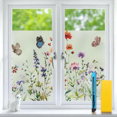 Matte Fensterfolie Blumenmuster, Sichtschutz, 75 x 120 cm, selbstklebend