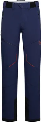 Dunkelblaue Softshellhose für Herren von La Sportiva mit roten Akzenten und mehreren Taschen.