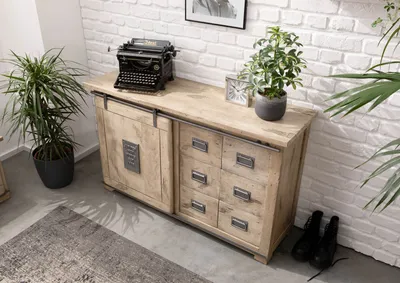 Produktbild von MASSIVMOEBEL24 Sideboard Mango 140x45x85 whitewash lackiert RAILWAY #321