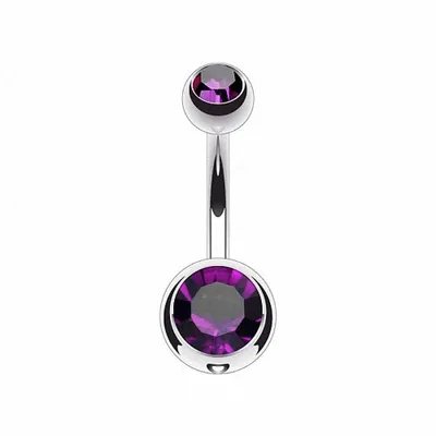 Produktbild von Taffstyle Bauchnabelpiercing Bauchnabelpiercing Banane Stecker Titan G23 mit Doppelkristall, Lila / 10mm / 8mm x 5mm