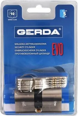 Zdjęcie produktu dla Wkładka bębenkowa Gerda EVO 30/35 Nikiel Satyna 5 kluczy Klasa 5.1 Blister
